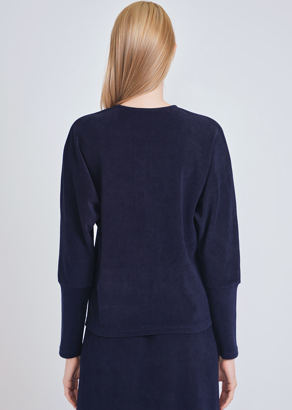 Navy Ribbed Comfort: Long Sleeve Tee | Modest Women Clothing - YAL